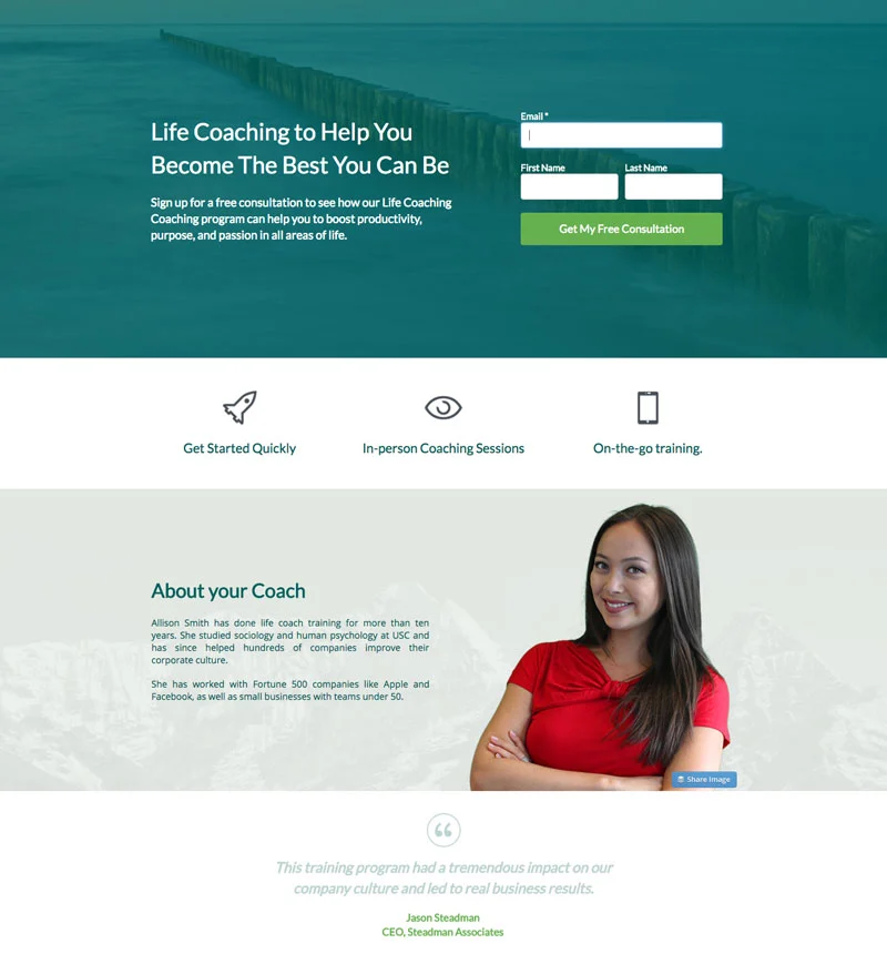 Landing page para coach de vida